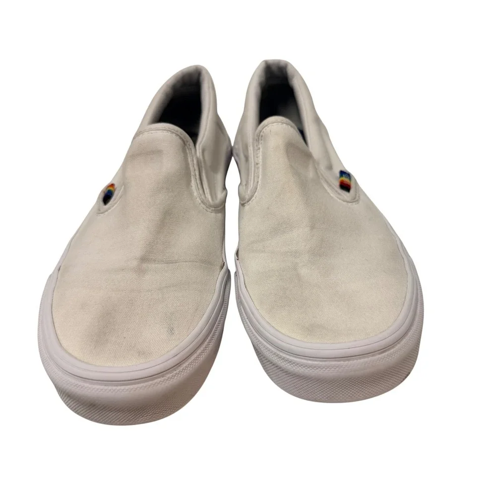 Vans Classic Slip-On Pride White Rainbow Stripe Shoes Mens 7 Womens 8.5 500714
